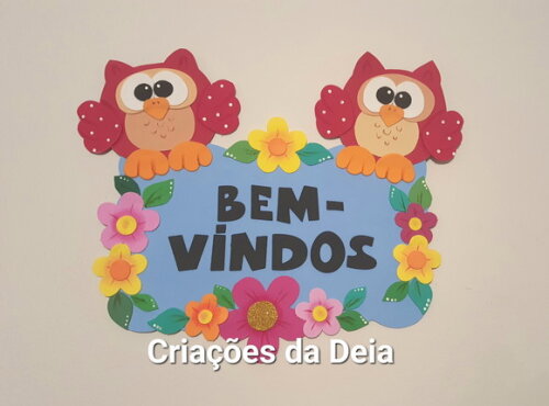 Placa de Porta Bem-vindos em Eva - Corujas