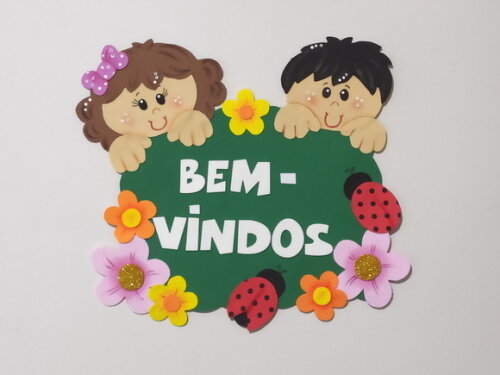 Placa de Porta Escolar - Crianças - Bem Vindos em Eva