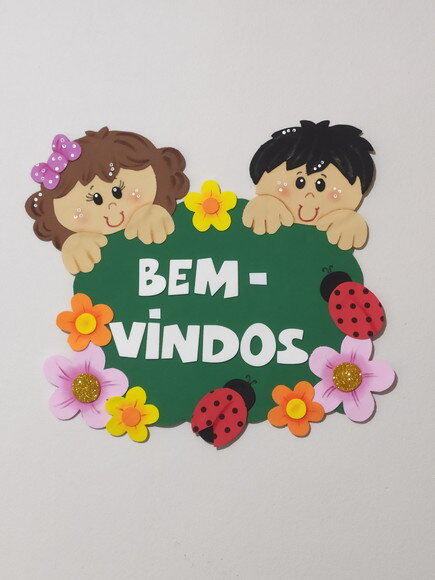 Placa de Porta Escolar - Crianças - Bem Vindos em Eva