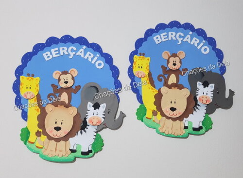 Placa para Berçário Tema Safari Animais para Porta em Eva