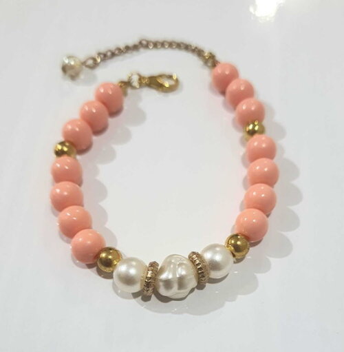 Pulseira de Contas Micangas Pérola Bijuteria