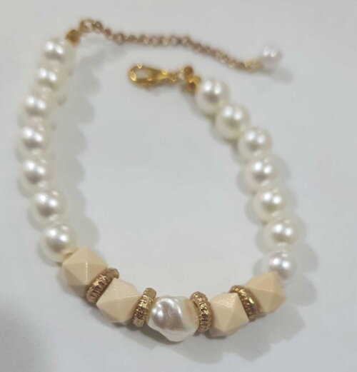 Pulseira de Contas Micangas Pérola Bijuteria