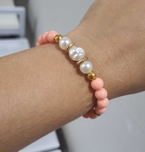 Pulseira de Contas Micangas Pérola Bijuteria