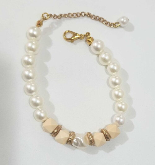 Pulseira de Contas Micangas Pérola Bijuteria