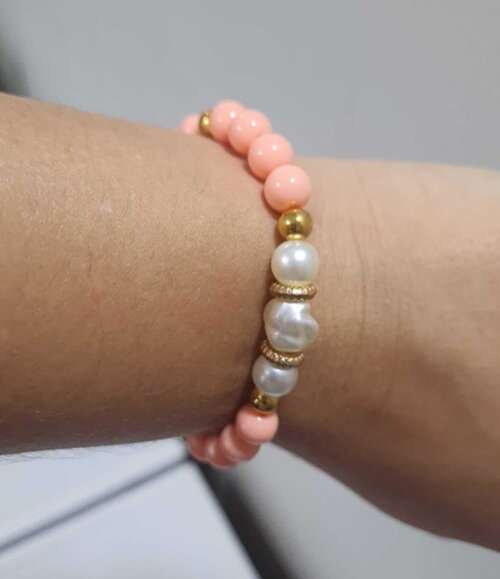 Pulseira de Contas Micangas Pérola Bijuteria