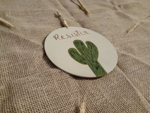 Trio Placas MDF 20cm Cacto Sol Lua Resistir Brilhar Fluir