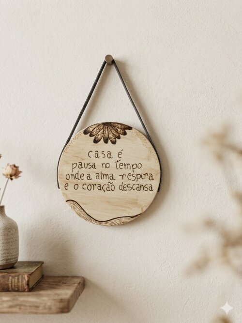 Placa Decorativa Pinus Redonda 20cm Alça Courino Casa É Pausa No Temp