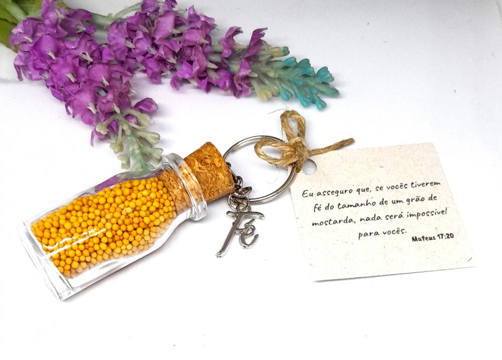 Chaveiro Fé com Grão de Mostarda – Lembrancinha Cristã