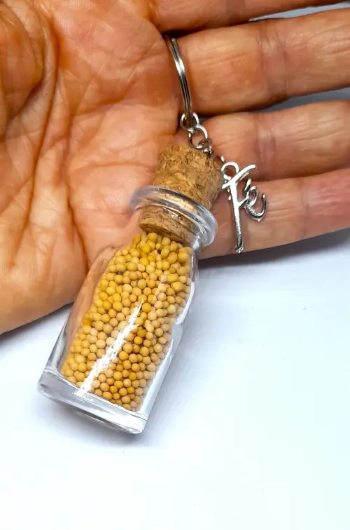 Chaveiro Fé com Grão de Mostarda – Lembrancinha Cristã