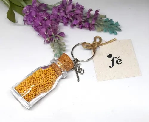 Chaveiro Fé com Grão de Mostarda – Lembrancinha Cristã