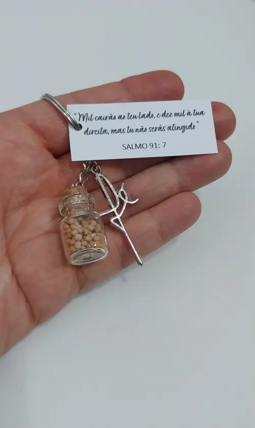 Lembrancinha Chaveiro Fé com Grão de Mostarda