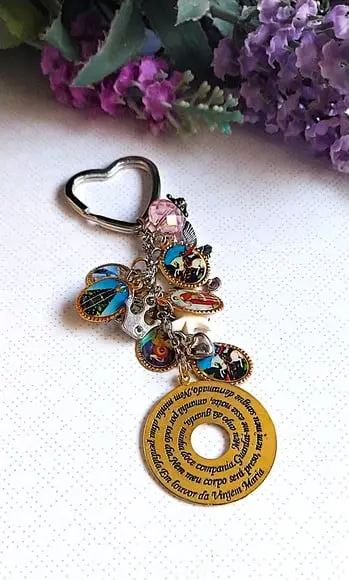 Chaveiro Patuá Medalha Oração Anjo da Guarda