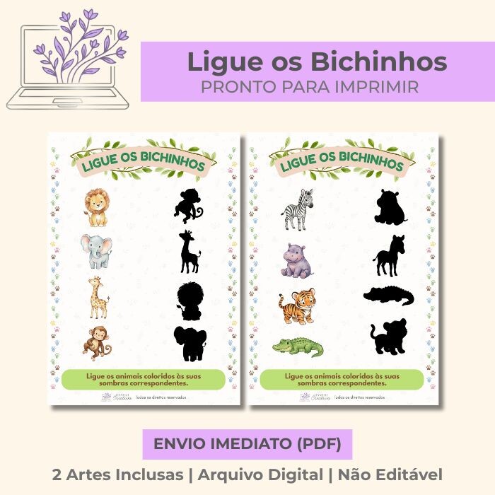 Jogo das Sombras Safari Pareamento Autismo TEA – Arquivo Digita
