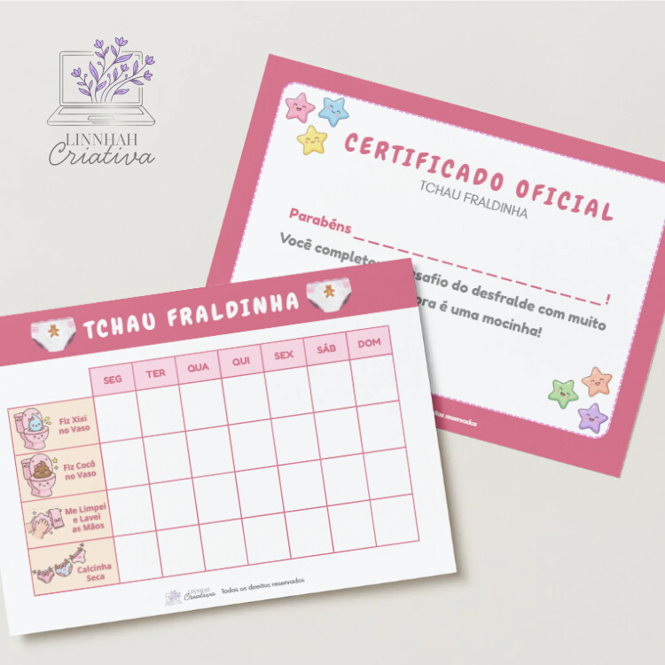Kit Tabela de Desfralde Menina Tchau Fraldinha – Arquivo Digita