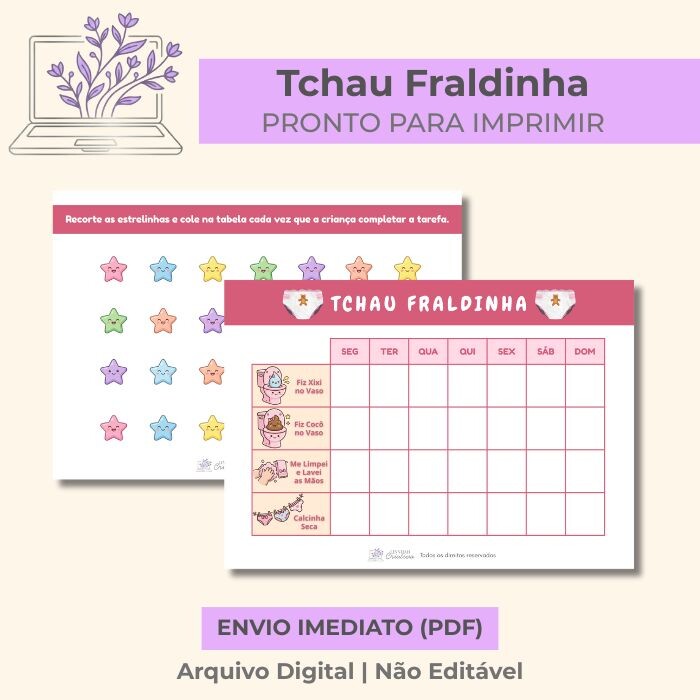 Kit Tabela de Desfralde Menina Tchau Fraldinha – Arquivo Digita