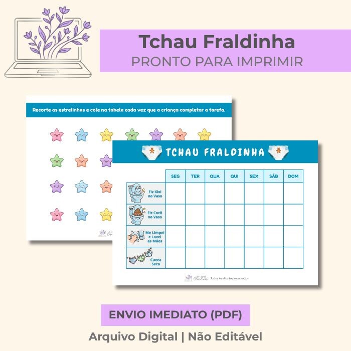 Kit Tabela de Desfralde Menino Tchau Fraldinha – Arquivo Digita