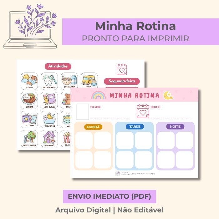 Quadro Rotina Visual Infantil Montessori TEA Menina – Arquivo D