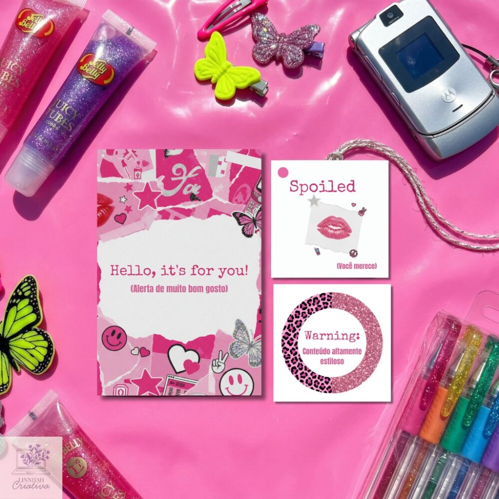 Kit Papelaria Unboxing Y2K Rosa Rebel Scrapbook – Arquivo Digit