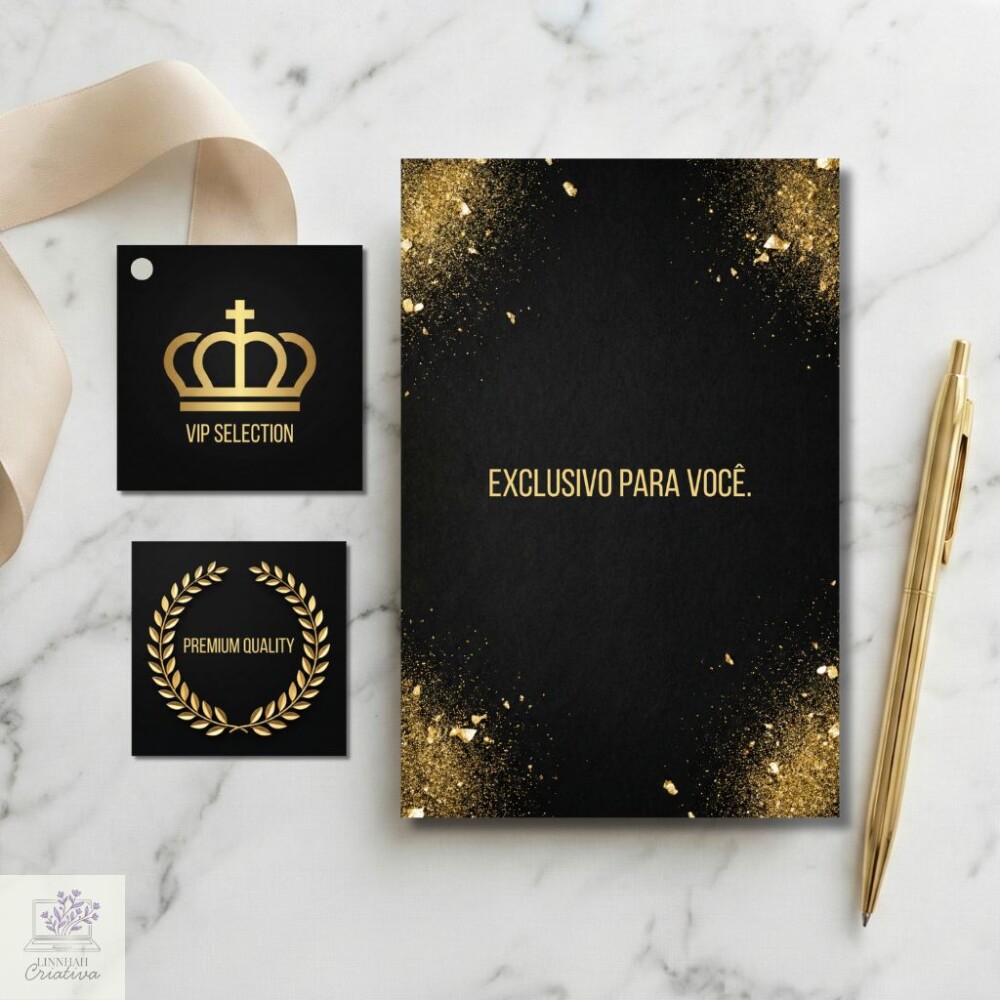 Kit Papelaria Unboxing Luxo Masculino Preto e Dourado – Arquivo