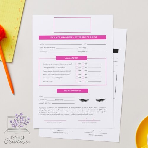 Ficha de Anamnese Extensão de Cílios Lash Designer – Arquivo Digital PDF