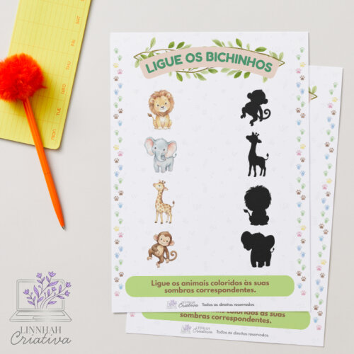 Jogo das Sombras Safari Pareamento Autismo TEA – Arquivo Digital PDF