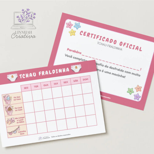Kit Tabela de Desfralde Menina Tchau Fraldinha – Arquivo Digital PDF