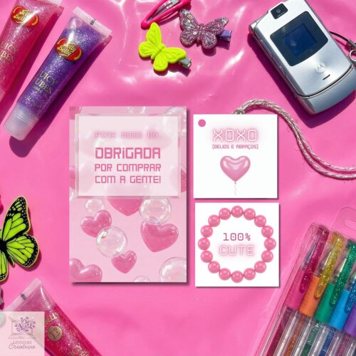Kit Papelaria Unboxing Y2K Glossy Rosa 3D Loja Online – Arquivo Digital PDF