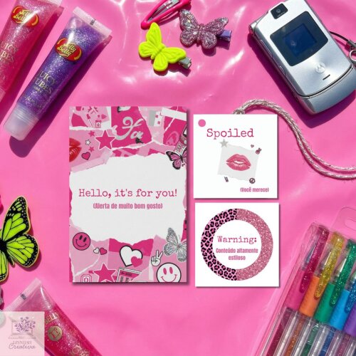 Kit Papelaria Unboxing Y2K Rosa Rebel Scrapbook – Arquivo Digital PDF