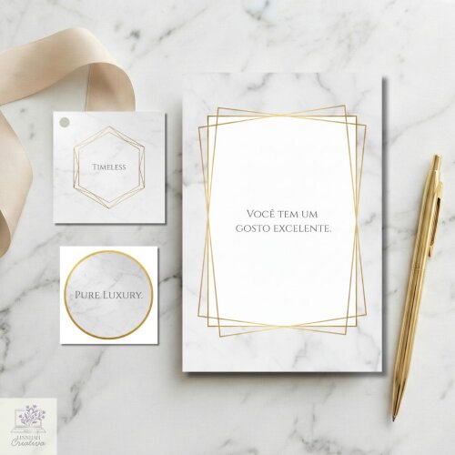 Kit Papelaria Unboxing Luxo Mármore e Dourado Semijoias – Arquivo Digital PDF