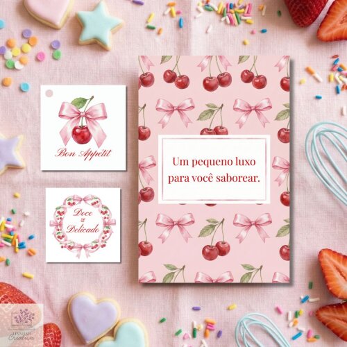 Kit Papelaria Unboxing Confeitaria Laços – Tema Coquette Cherry (Arquivo Digital PDF)