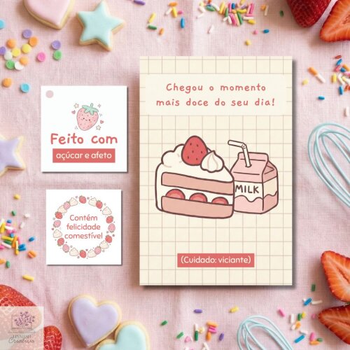 Kit Papelaria Unboxing Confeitaria Minimalista – Tema Korean Cafe (Arquivo Digital PDF)