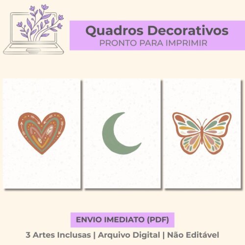 Trio de Quadros Boho Sonhos – Arquivo Digital PDF