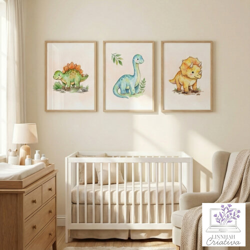 Trio de Quadros Dinossauro Baby Aquarela – Arquivo Digital PDF