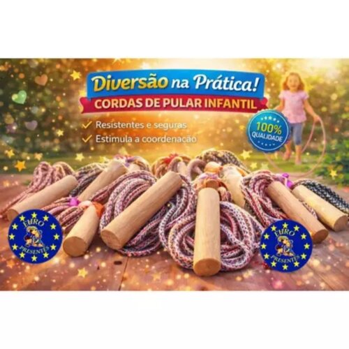 20 Cordas de pular brinquedo infantil 1,75 metros com cabo de mad