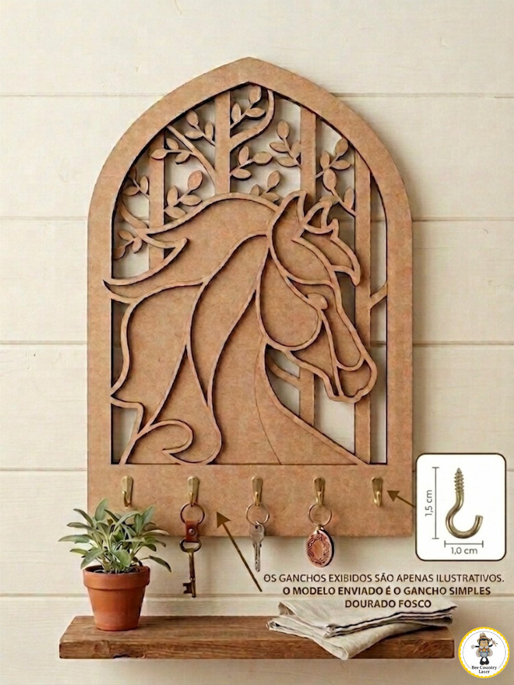 Porta Chaves Cavalo em MDF Cru para Artesanato e Pintura