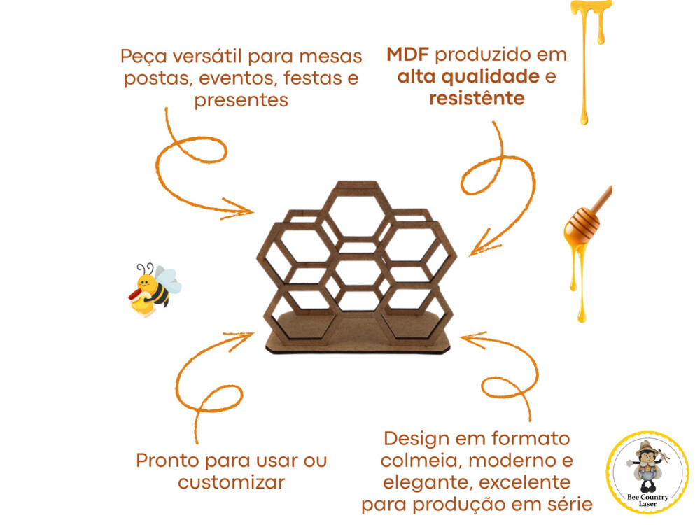Porta Guardanapo Colmeia em MDF Cru para Artesanato