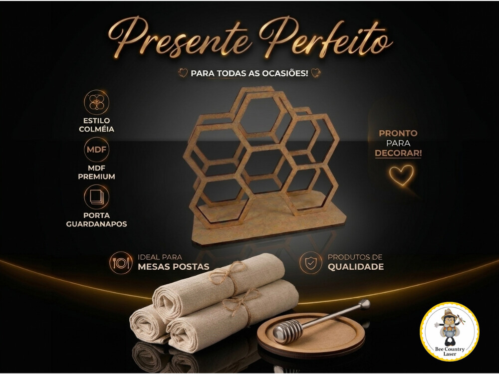 Porta Guardanapo Colmeia em MDF Cru para Artesanato