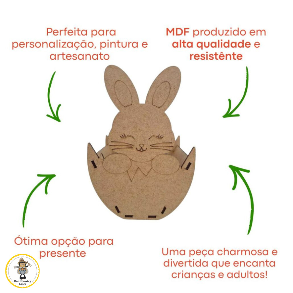 Cestinha Coelha com Flor em MDF Cru para Páscoa e Artesanato