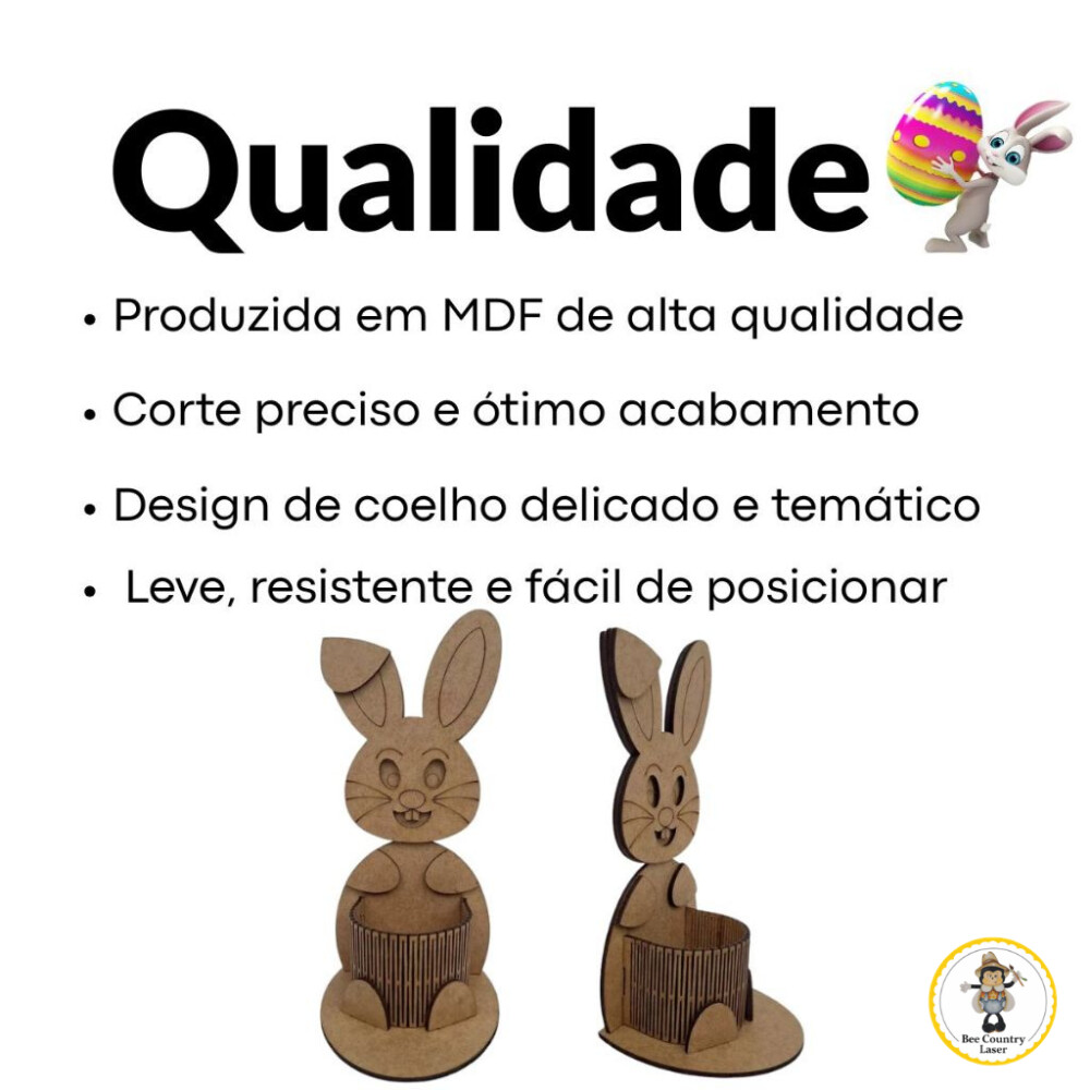 Porta Bombom Coelho em MDF Cru para Páscoa e Artesanato