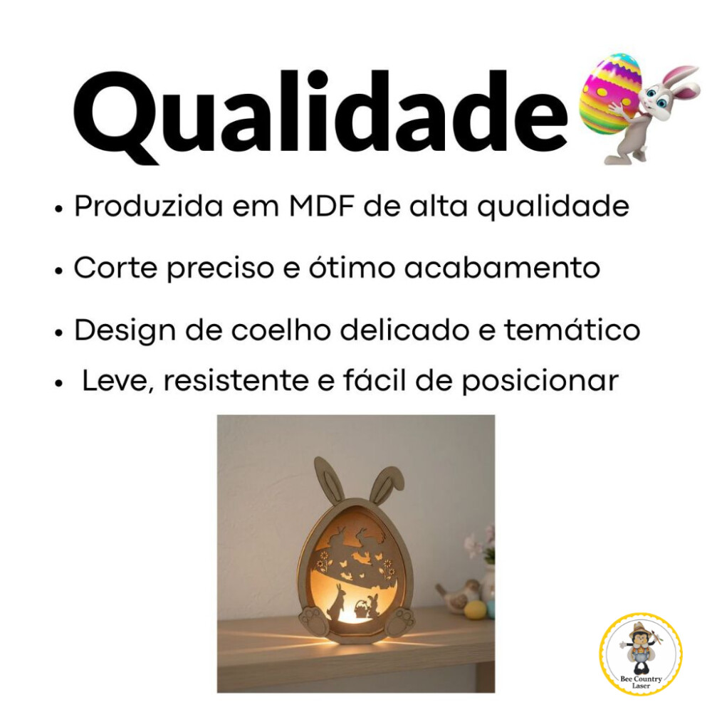 Luminária Coelho em MDF Cru para Páscoa e Artesanato