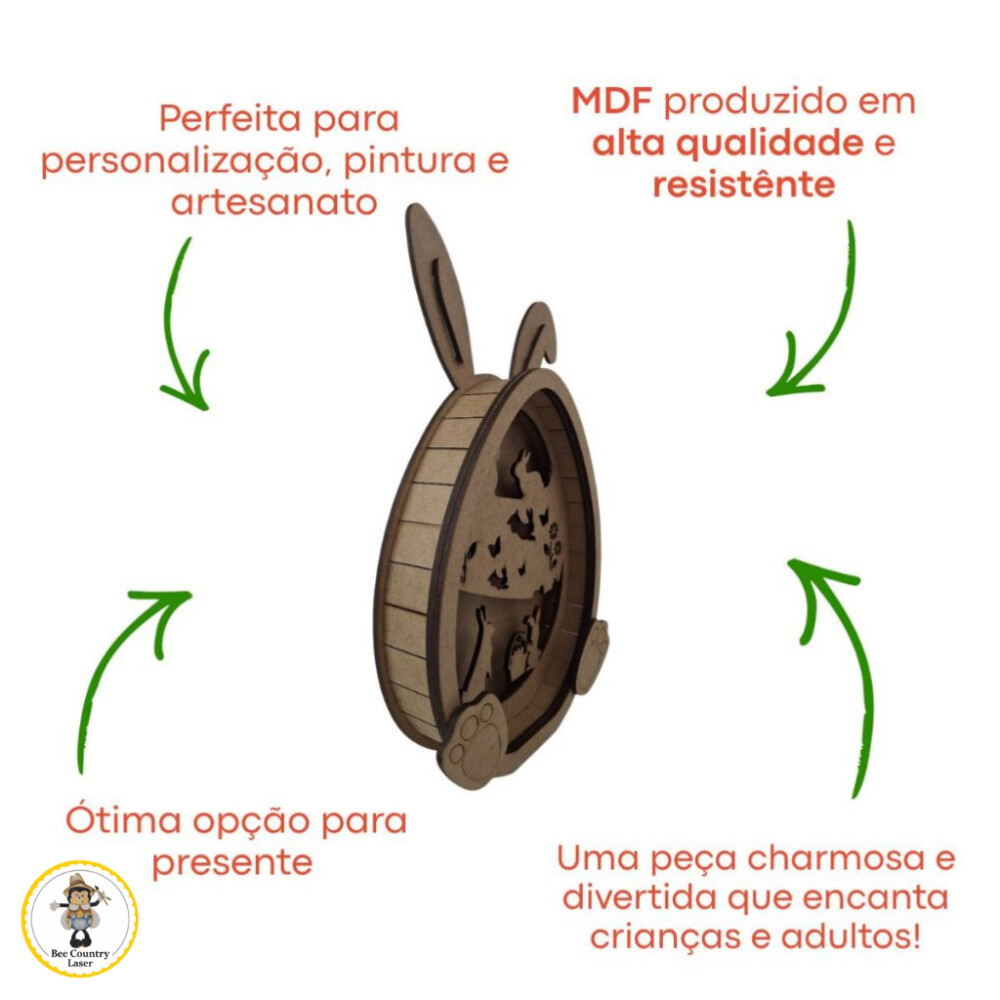 Luminária Coelho em MDF Cru para Páscoa e Artesanato