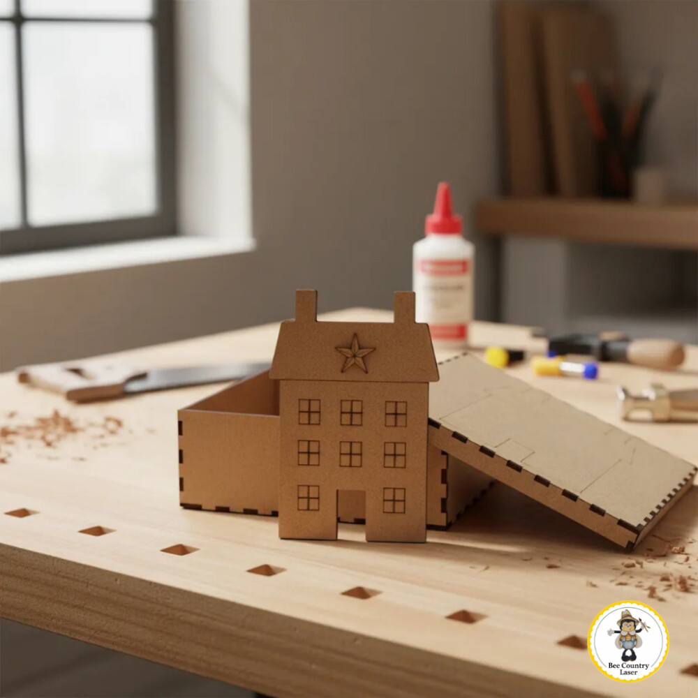 Caixa Casinha Primitiva em MDF Cru para Pintura e Decoração