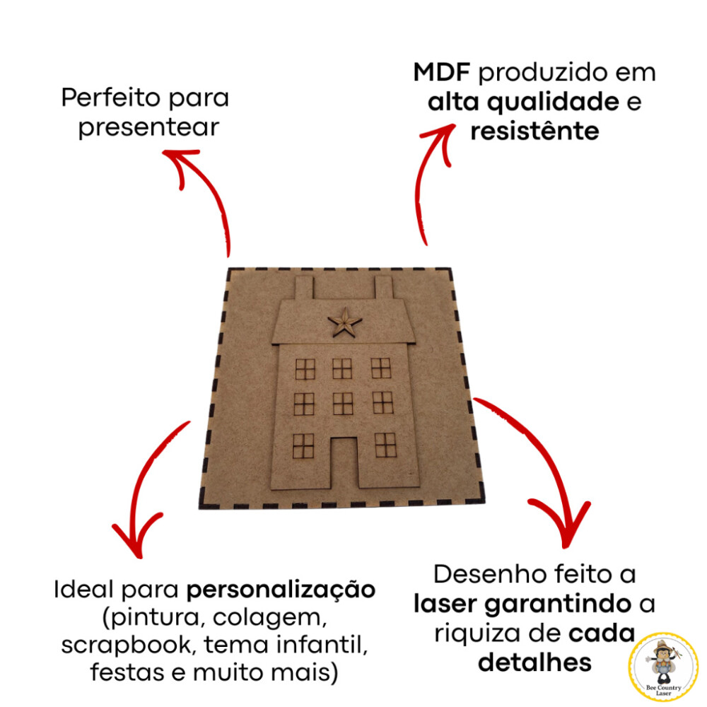 Caixa Casinha Primitiva em MDF Cru para Pintura e Decoração