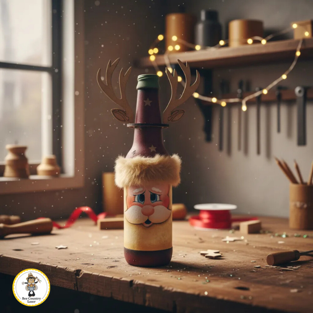 Enfeite para Garrafa Rena em MDF Cru para Decoração de Natal