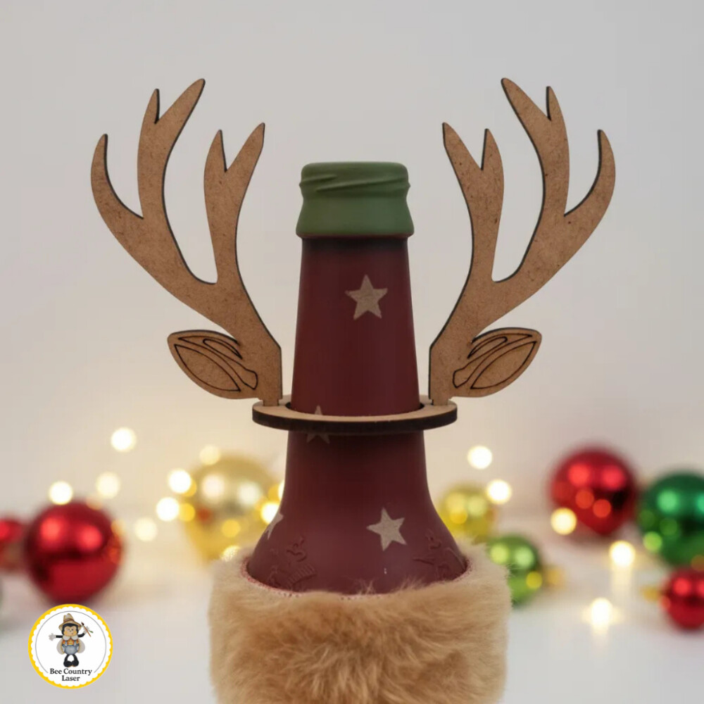 Enfeite para Garrafa Rena em MDF Cru para Decoração de Natal