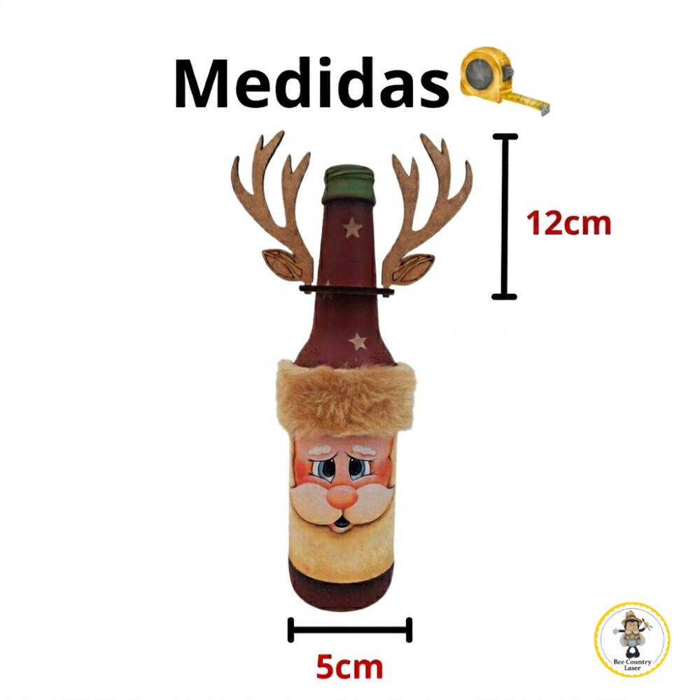 Enfeite para Garrafa Rena em MDF Cru para Decoração de Natal