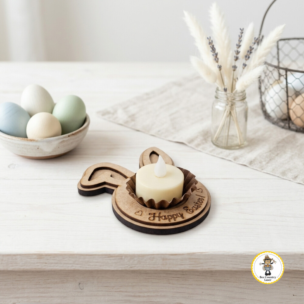 Porta Vela Happy Easter em MDF Cru para Decoração de Páscoa