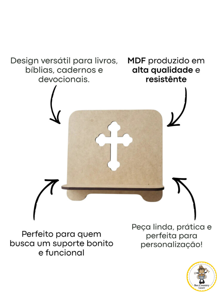 Porta Bíblia Crucifixo em MDF Cru para Artesanato e Decoração
