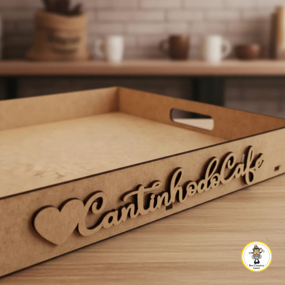 Bandeja Cantinho do Café Lisa em MDF Cru para Pintura