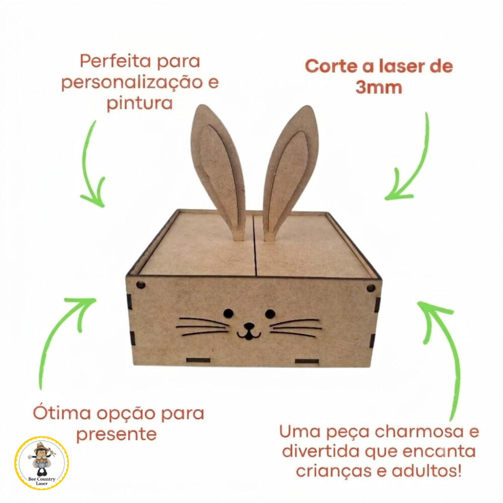 Caixa Porta Bombom Coelho em MDF Cru para Artesanato